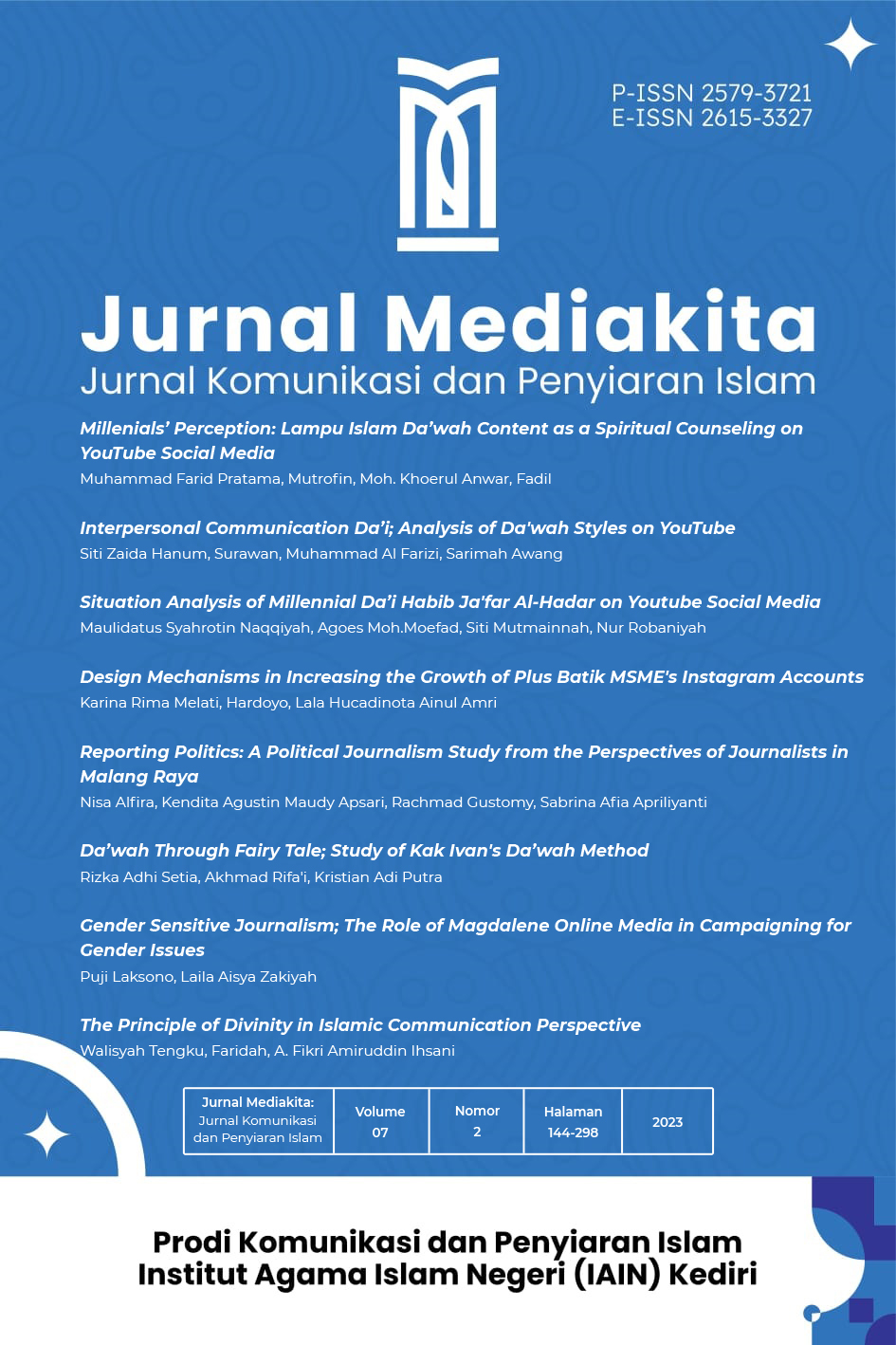 					View Vol. 7 No. 2 (2023): Jurnal Mediakita : Jurnal Komunikasi dan Penyiaran Islam
				