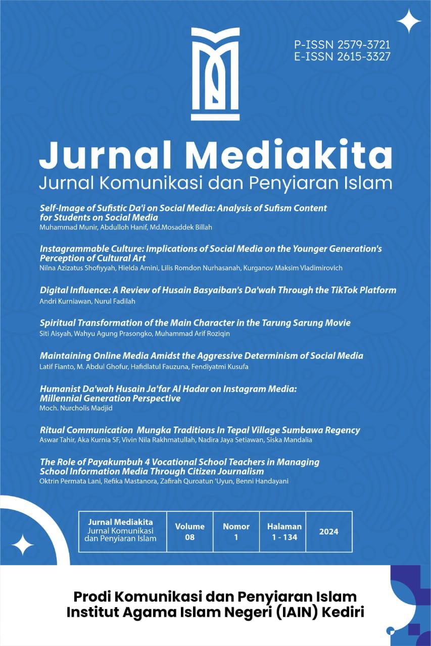 					View Vol. 8 No. 1 (2024): Jurnal Mediakita : Jurnal Komunikasi dan Penyiaran Islam
				